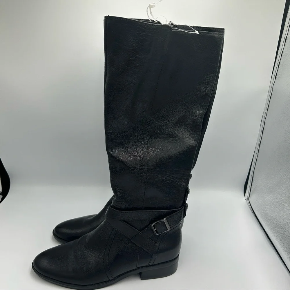 Naturalizer RENA Wide Calf Tall Knee High Boots Black Pebbled Leather 6M NEW